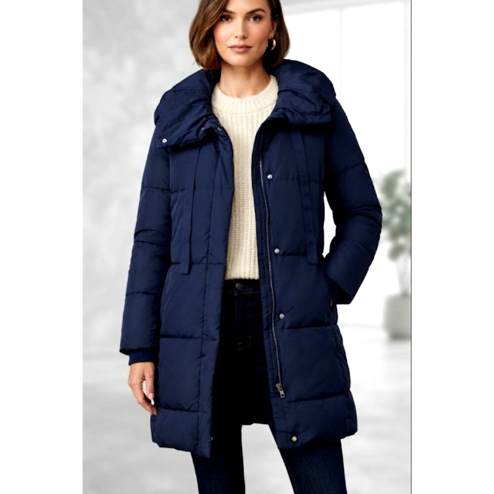 LARK & RO Navy Blue Quilted Winter Pillow Collar Puffer Coat size XS